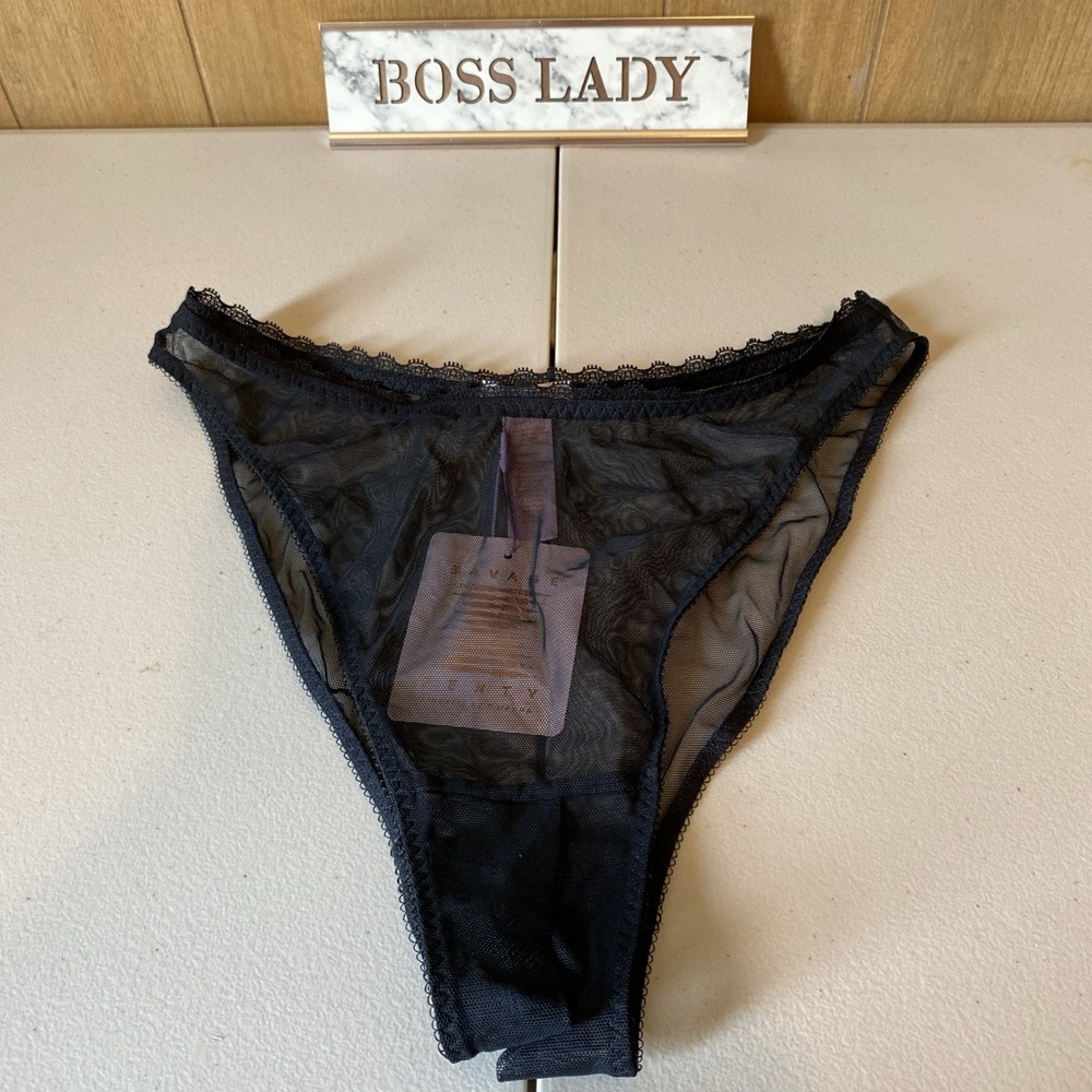 Savage X Fenty Women's Mesh Crotchless Hi-Leg Bikini Panties Black NWT!